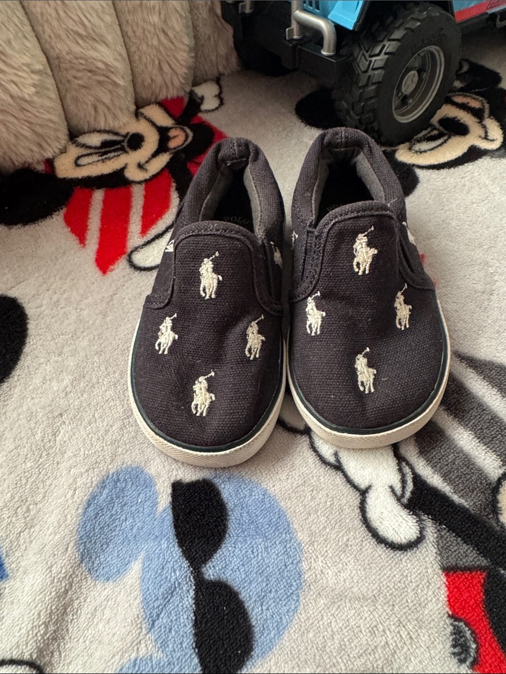 Polo by Ralph Lauren Navy Canvas Slip-On Sneakers with White Polo Logos